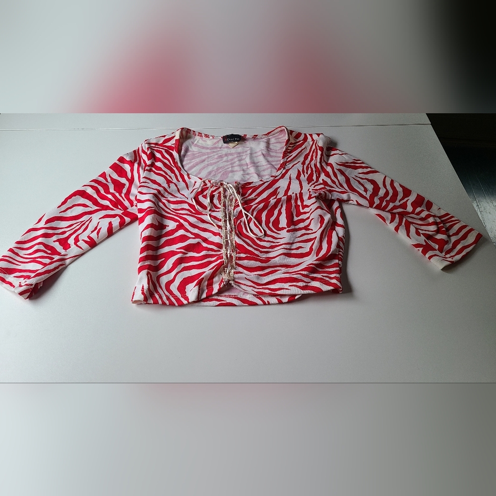 Red and White Zebra Print Crop Top